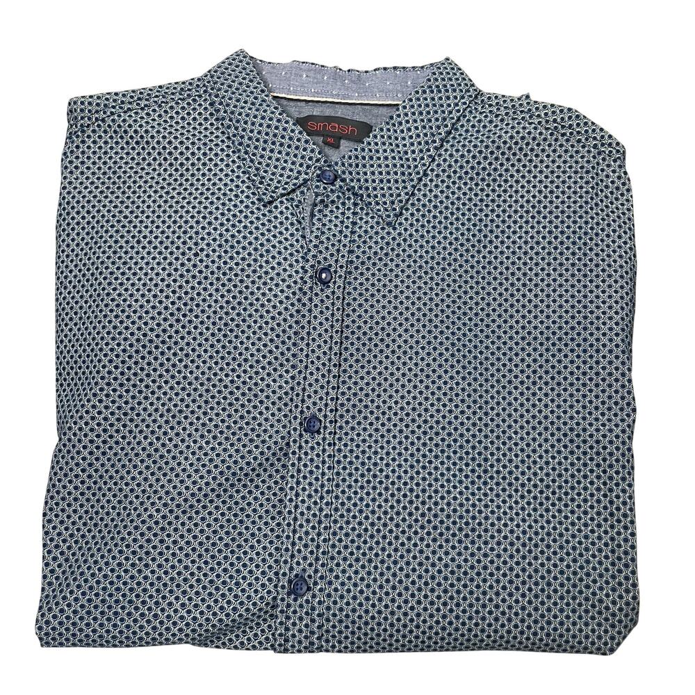 Vtg Smash Mens Shirt Button Up Printed Long Sleeve Flip Cuffs XL Geometric Print